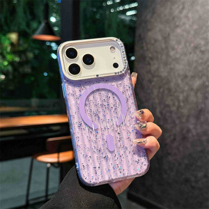 เคสโทรศัพท์แบบกระเป๋าเดินทางแม่เหล็กหรูหรา ประดับกลิตเตอร์ ลายลูกฟูก สำหรับ iPhone 17 16 15 Pro Max ขอบลายทาง ด้ามจับแบบริบบิ้น ฝาหลังลายเพชร - Product Image 2