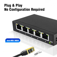 Switch Ethernet Gigabit 5 ports non géré, switch réseau 10/100/1000 Mbps RJ45, plug-and-play, switch de bureau, capacité 10 Gbps