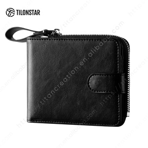 TILONSTAR TVW130 Offre Spéciale court noir poche à fermeture éclair porte-monnaie haut de gamme en cuir blocage RFID petit portefeuille pour femmes avec fenêtre d'identification - Product Image 1