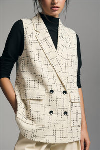 Personnalisé Fabricant Premium Col Cranté <span class=keywords><strong>Sans</strong></span> Manches Double Boutonnage Tweed Gilet Texture Dames Blazer <span class=keywords><strong>Veste</strong></span> Femmes Costumes - Product Image 3