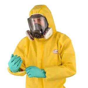 hooded hdpe yellow type3 pvc chemical coverall disposable en 13034 for the protection of all types of industrial