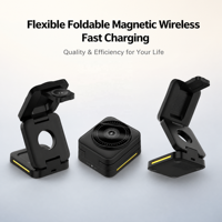 Support de charge sans fil magnétique pliable 3-en-1 pour téléphones, iWatch et Airpods