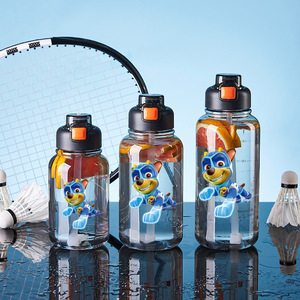 Cartoon Character Water Bottle With <b>Straw</b> For Kids <b>Plastic</b> Sport Drinkware Bpa Free Outdoor Activity Running Camping Use - Product Image 2