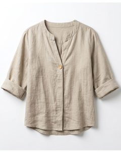 Awesome Sales Fantastic Quality <b>Linen</b> Cotton Blend Relaxed Fit Summer Split Neck <b>Tunic</b> Women Blouses Elegant Tops - Product Image 2