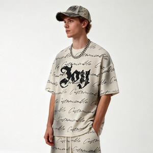 Camiseta Waffle Personalizada de Estilo Urbano, 300 g/m², Algodón, Impresión Completa, Bordado, Casual, Hombros Caídos, Talla Grande para Hombre - Product Image 3