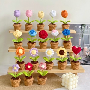Finished Handmade Crochet Potted Plants Tulip Artificial Flower Bonsai Creative Gift Cute Home Decor Ornaments - Product Image 1