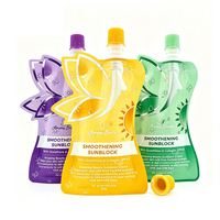 Pochette à bec verseur découpée sur mesure, imprimée en couleur, de forme spéciale, avec différents bouchons, pour cosmétiques et crèmes solaires, en Mylar
