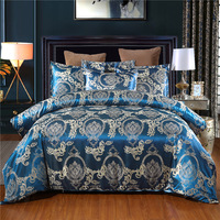 Parure de lit double en jacquard doré de style baroque européen avec housse de couette et taie d'oreiller pour lit queen size