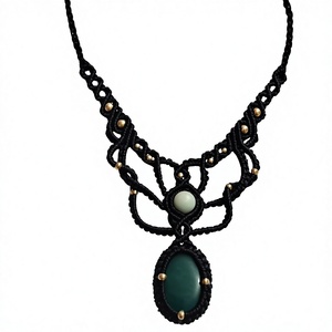 Handmade HARI OM CREATIONS Linning Jasper Macrame Pendant with <b>Black</b> Cord IGI Certified Unisex Hindhuism - Product Image 1
