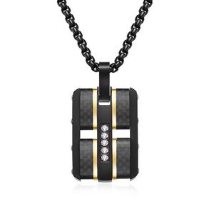 Hip Hop Bar Miami Carbon Fiber Waterproof Tarnish Free 316 Pvd Stainless Steel Jewelry <b>Pendant</b> Necklaces for <b>Men</b> Man Male - Product Image 4