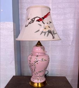 <strong>Tall</strong> Vintage pink Ceramic Ginger Jar Table <strong>Lamp</strong> Embroidery Flower <strong>Lamp</strong> <strong>Shade</strong> - Product Image 1