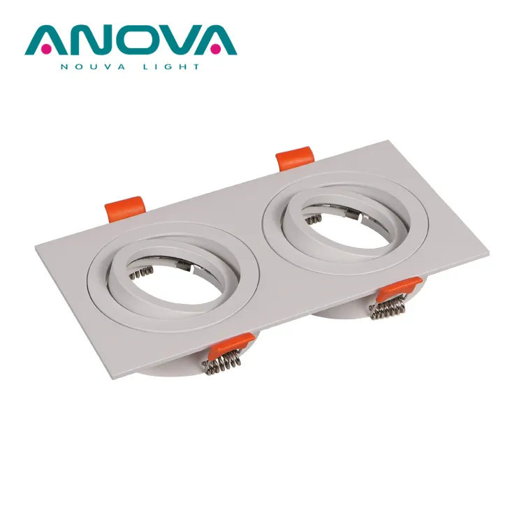 Double head spot light fixture square anti glare adjust recessed twin gu10 fitting downlight housing