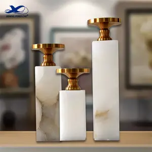 Suporte de velas de vidro personalizado, suporte de velas de vidro metálico, nórdico, tamanho personalizado, mármore branco