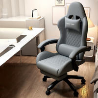 Chaise de jeu ergonomique chauffante de luxe à dossier haut en cuir, inclinable, avec repose-pieds, pour gamers