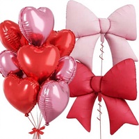 Ballons décoratifs en aluminium à l'hélium « Joyeux Anniversaire » pour filles et femmes, 10 pièces, forme cœur rouge/rose avec nœud, pour mariage et anniversaire