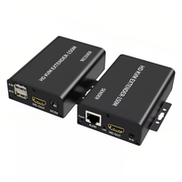 Extender KVM HDMI 150M Melalui Kabel RJ45 Lan Ethernet Cat5e 6, Mengirimkan Audio Video HDMI, Mendukung POE Loop Out Mouse Keyboard
