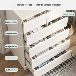 Armoire de rangement moderne minimaliste en MDF blanc pour chambre à coucher et salon, armoire à tiroirs murale avec six tiroirs - Product Image 2