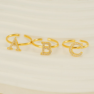 ZOGXIN Letter Ring A-Z English Alphabet Micro Pave Diamond Adjustable Unisex Fashion Jewelry Gift - Product Image 3