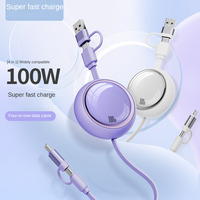 Câble de charge rapide rétractable 4-en-1 Type-C 100W avec logo personnalisé, 1m, pour écouteurs, téléphones mobiles, imprimante, option cadeau, câble de données