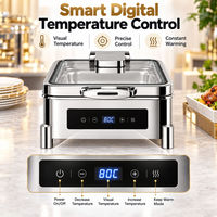 Chauffe-Plat Électrique Carré en Acier Inoxydable 304, 6L, avec Contrôle Numérique de la Température et Couvercle en Verre pour la Restauration