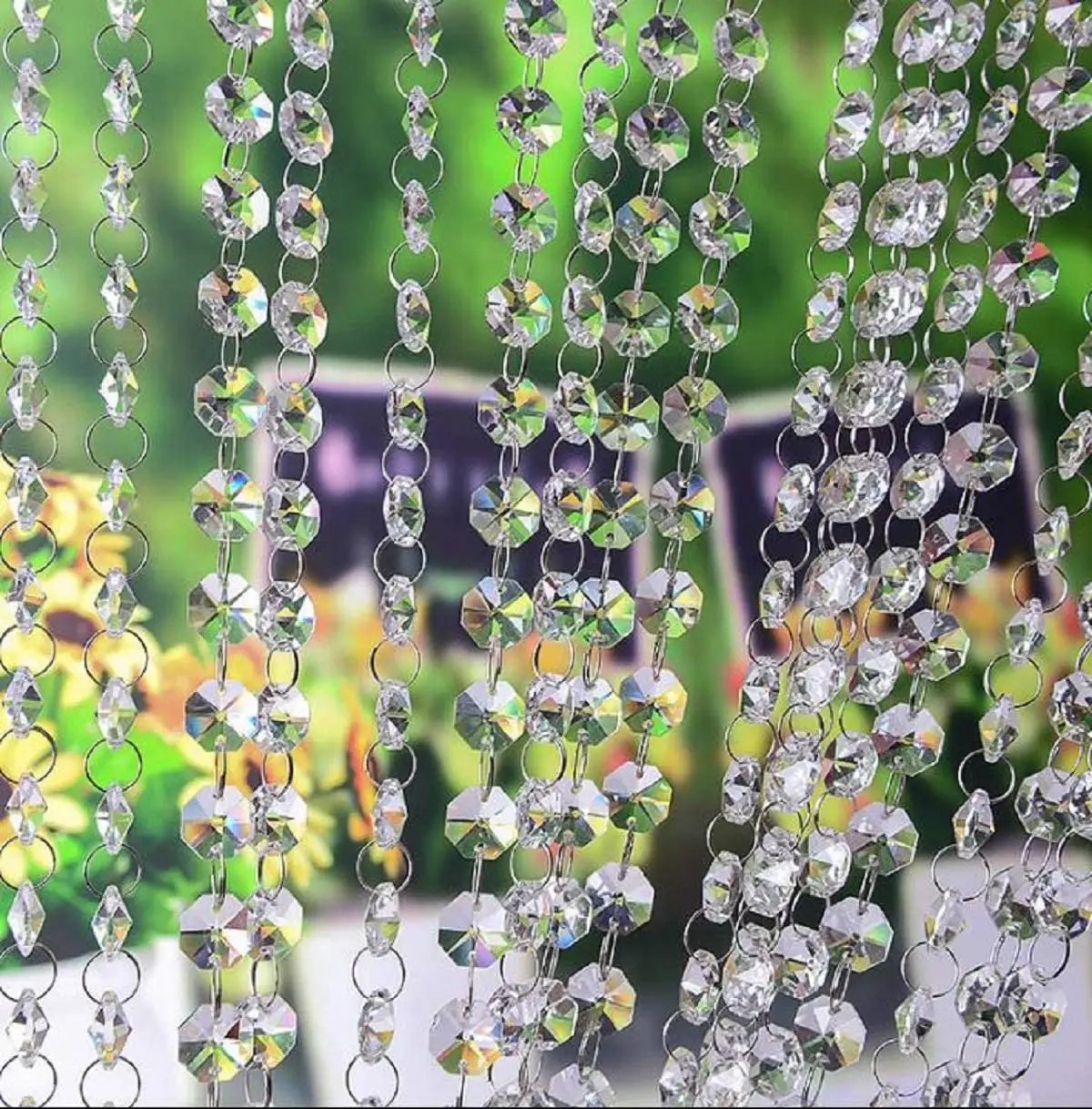 シャンデリアと結婚式の家の装飾のための14mm透明ガラスクリスタルオクタゴンビーズランプチェーンガーランドをぶら下げ