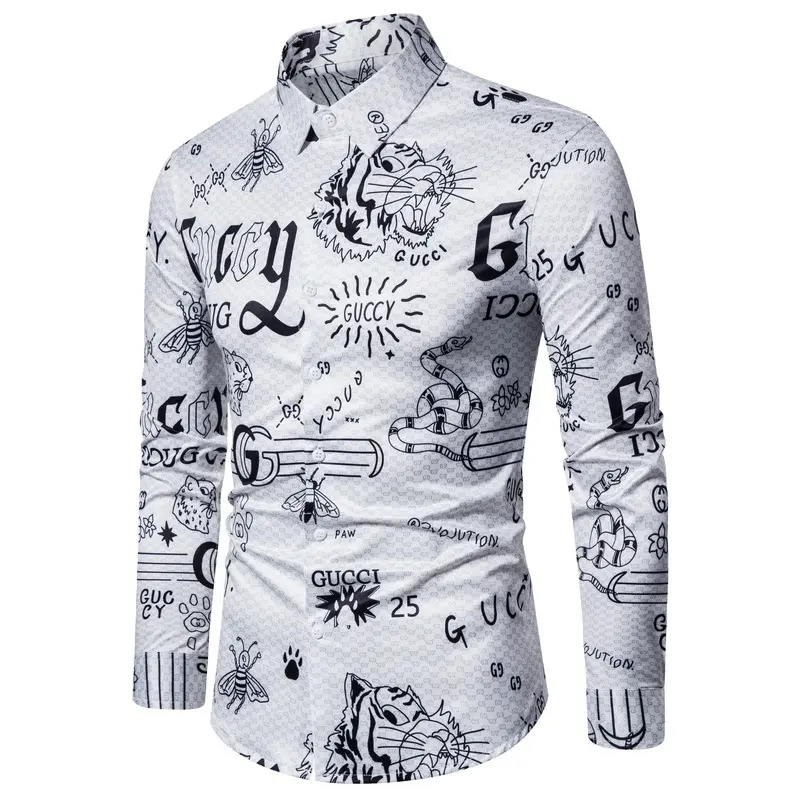 New spring long-sleeved shirt Original style ins unique design printed men's clothing Men's slim fashion shirts