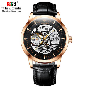 874A Ingenious Hollow Design Men Leather <b>Watch</b> Water Resistant Automatic Mechanical Stainless Back <b>Case</b> <b>Watches</b> - Product Image 1