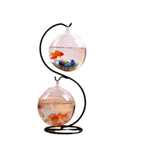 ขนาดเล็กแขวนแก้วปลากัดชามปลาพร้อมขาตั้งสำหรับตกแต่งโต๊ะ - Product Image 1
