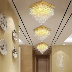 ETL CE Amazon Hot Selling Square Pendant Lights Luxury K9 Crystal Chandelier LED Light Gold Color Ceiling Lamp for Dining Room