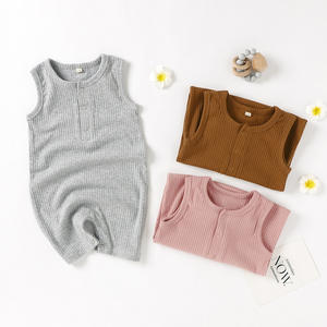 Baju memanjat bayi romper tanpa lengan bayi musim panas katun organik memanjat bayi onesie Rib kain romper merajut jumpsuit - Product Image 3