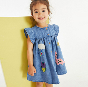 Gonna estiva Casual da ragazza in Denim a maniche corte stile europeo americano con toppa ricamata abito da <span class=keywords><strong>bambina</strong></span> con disegno a cartoni animati - Product Image 2