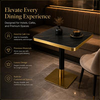 Ensemble table et chaises de bistrot en pierre frittée de luxe avec base en métal doré pour hôtel, café, restaurant, usage commercial