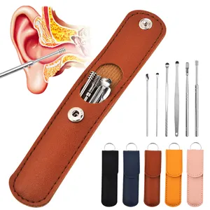 6x thép ear Pick sáp Cleaner ráy tai làm sạch Kit thoải mái một cách an toàn xách tay ear Pick Spoon Set Ear Cleaner công cụ bán buôn