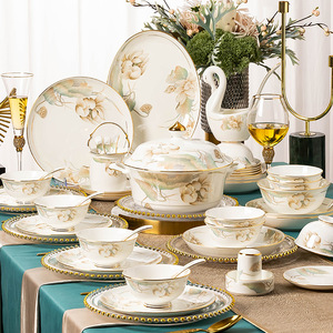 Vaisselle en céramique Jingdezhen, ensemble de plats en porcelaine fine, bol et assiette de style chinois, luxe léger, avec baguettes - Product Image 4