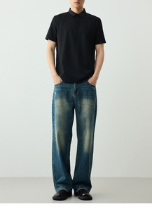 <span class=keywords><strong>เสื้อโปโล</strong></span>ผู้ชายทรงปกติ ผ้าคอตตอนปิเก้ 220GSM สีดำล้วน แต่งแถบเย็บแนวเฉียง รับทำโลโก้ OEM - Product Image 4