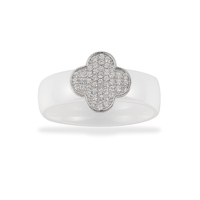 Mode Blanc Pur Bijoux En Céramique en Forme De Trèfle À Quatre Feuilles CZ 925 Bagues en Argent Sterling Pour Les Femmes