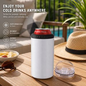 Custom Logo Powder Coated Vacuum <b>Insulated</b> <b>Mug</b> 16Oz 4 in 1 Can Cooler Stainless Steel Tumbler With 2 Lids - Product Image 6