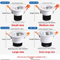 Spot encastré rond commercial intérieur 3 CCT, 3W 5W 7W 10W 15W 20W 30W, LED COB