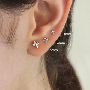 CANNER Juego de 3 Piezas de Plata de Ley 925, Aretes Minimalistas con Flores y Diamantes, Mini Aretes Pequeños con Circonita para Niñas, Joyería de 18k - Product Image 6