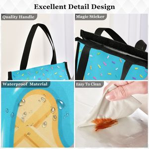 Sac fourre-tout en toile à motif crème glacée, sac d'épicerie réutilisable, fermeture à glissière, grand sac de transport en coton pour l'extérieur - Product Image 3