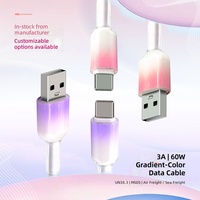 Câble de charge rapide PD 60W Gradient avec 160 conducteurs en cuivre de haute qualité, Type-C à tête unique pour téléphones mobiles