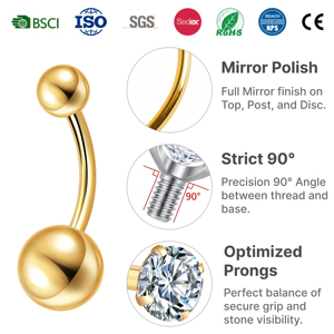JiaXin ASTM F136 Titane 18G Piercings de nombril à filetage interne avec zircon cubique transparent - Product Image 2