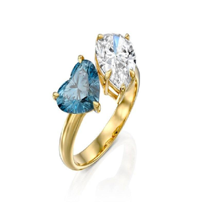 Anillo de Boda Toi et Moi con Diamante Cultivado en Laboratorio en Forma de Corazón y Pera, Oro Blanco de 14K, Color Azul Fantasía, Claridad VVS2, Certificado para Mujer - Product Image 5