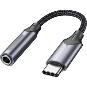 Adaptador de audio de 3.5mm hembra a USB tipo-C macho, 10cm, gris - conecta auriculares a dispositivos USB-C para escuchar música - Product Image 1