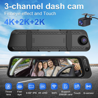 Caméra de tableau de bord DVR pour voiture avec triple objectif 9,66 pouces, vision nocturne, Wi-Fi, application, GPS, 180 degrés, caméra avant 4K + caméra arrière 2K, ODM/OEM