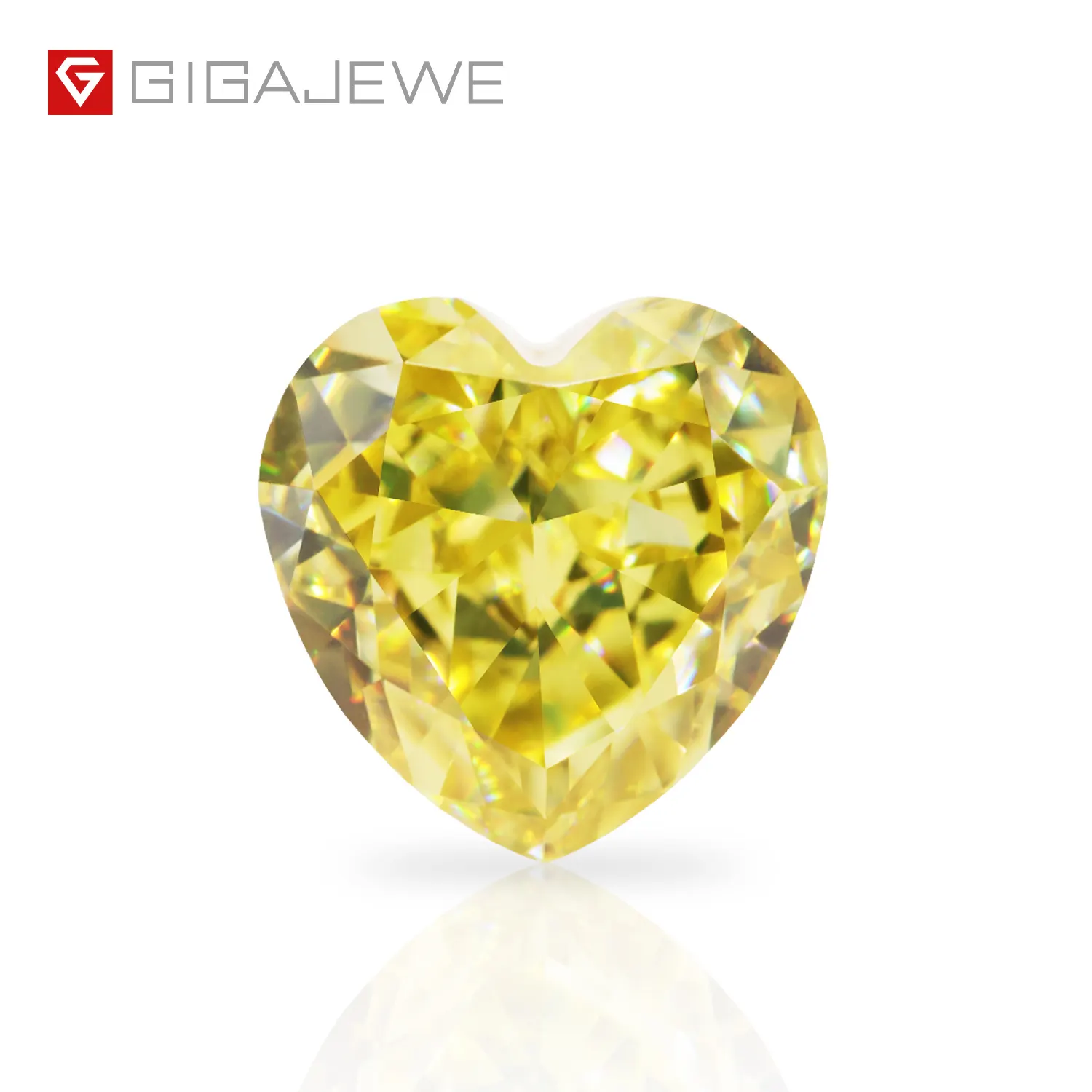 GIGAJEWE Customized Crushed Ice Heart Cut VVS1 Loose Diamond Test Passed Gemstone Vivid Yellow Moissanite