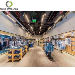 Meubles de magasin en gros d'usine, vitrine de magasin de vêtements pour hommes moderne sur mesure avec des étagères de présentation de vêtements en bois fonctionnelles - Product Image 5