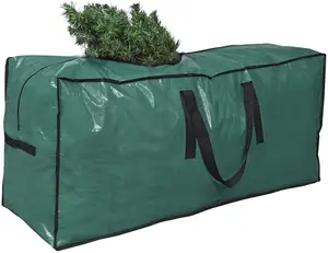 Waterproof Green 9FT PE Woven Holiday Xmas Disassembled Trees Carry Bags Reinforced Against Dust Christmas Tree Storage Bag