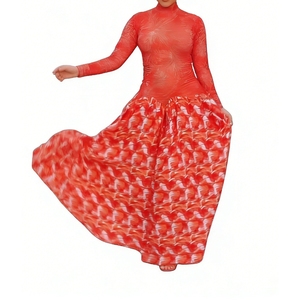 Vestido maxi de cuello alto estampado para mujer, de manga larga, ajustado, con estampado voluminoso, a la moda - Product Image 1