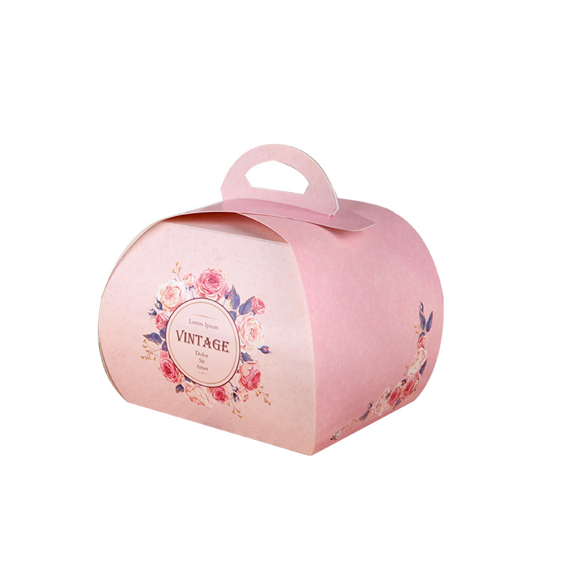 Disposable Biodegradable Take Out Paper Box for Cake Small Desert Mousse Cake Box Packaging with Handle